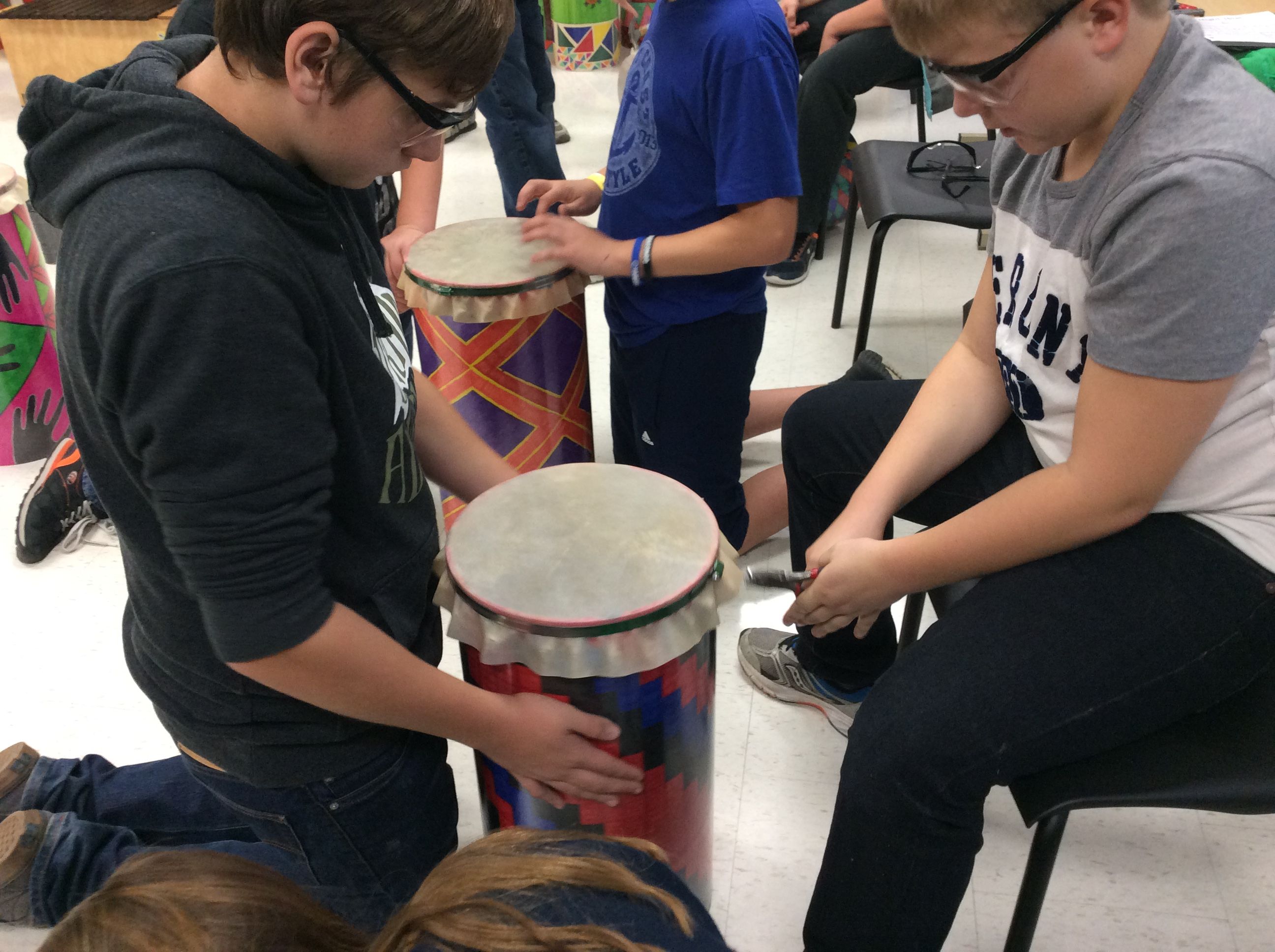 Students creating drums